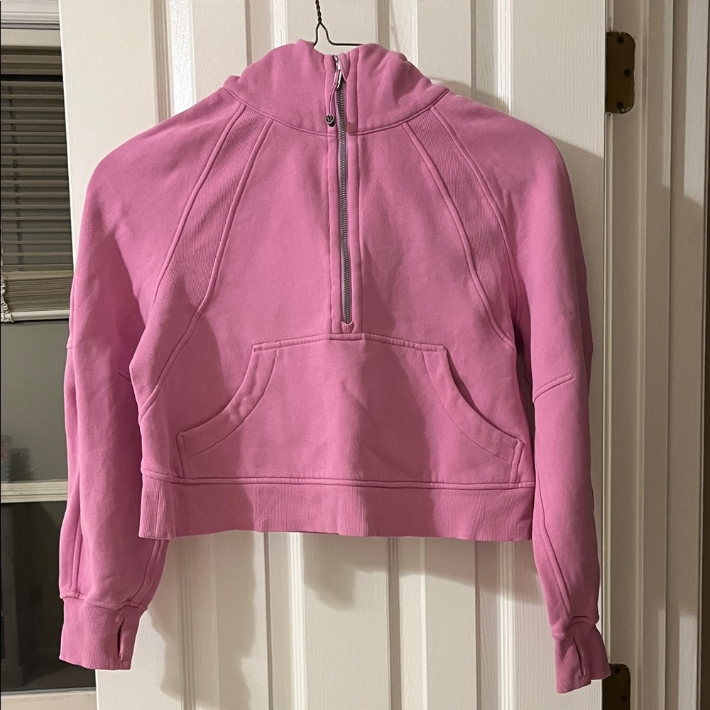 Lululemon Athletica Pink Cropped Half-Zip Scuba Hoodie